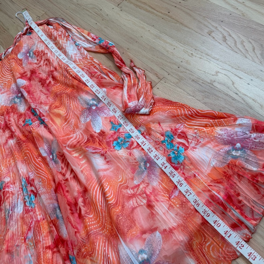 Komarov Crinkle Floral Midi Dress Size Large Orange Flowy Formal Spring Wedding - Picture 13 of 13